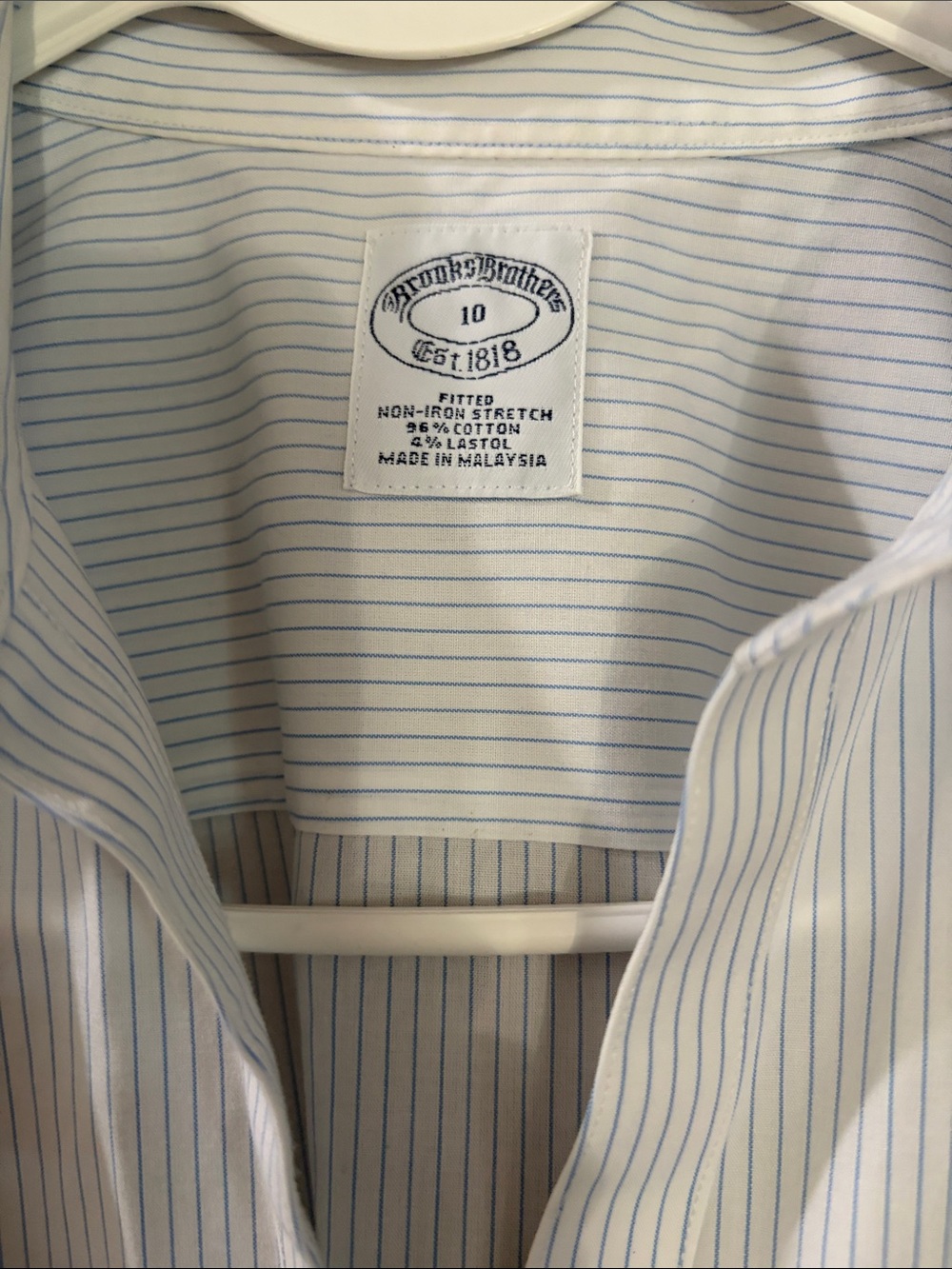 Brooks Brothers White Shirt with Light Blue Pinstripes - Fitted Dress Shirt